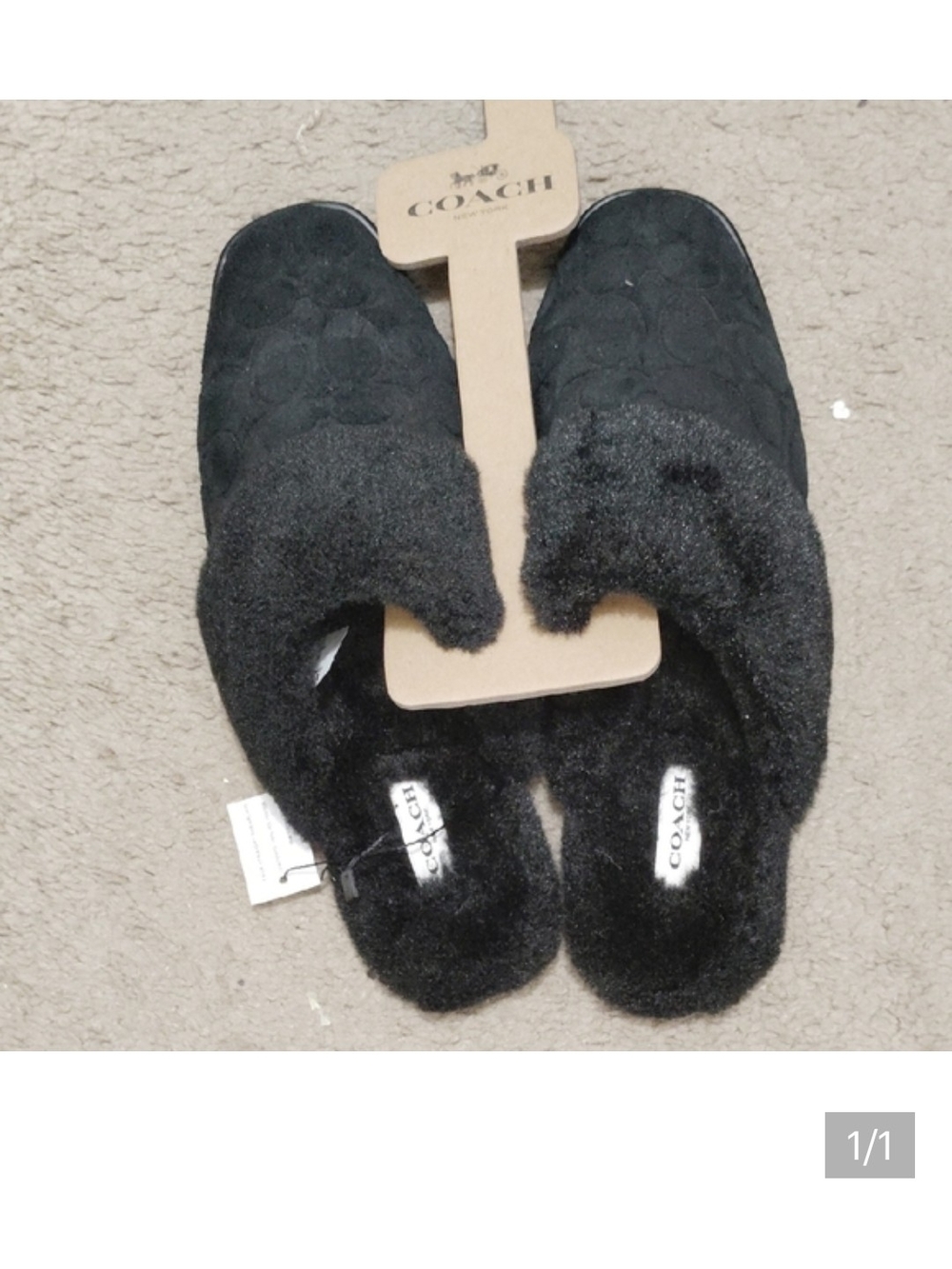 Coach Black Quilted Shearling Slide Slippers